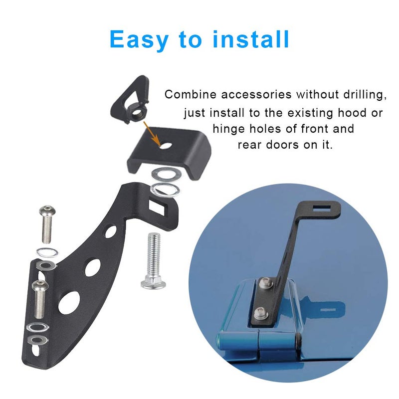 WMPHE Compatible with Jack Mount Hood Hinge/Door Hinge Bracket Jeep Wrangler JK JL JKU 2007 2008 2009 2010 2011 2012 2013 2014 2015 2016 2017 2018 2019 2020 2021 2022 2023 2024 - Image 5